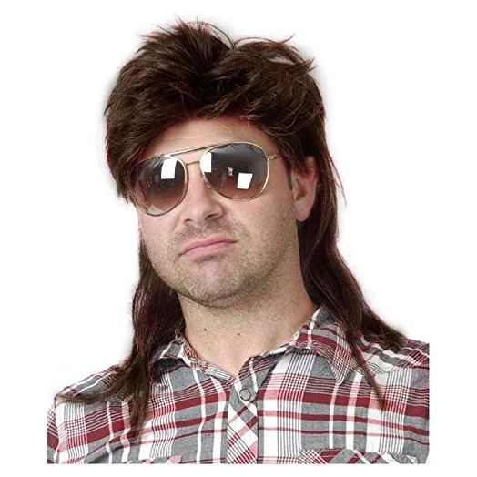 Baruisi 80s Men's Mullet Wig Brown Cosplay Halloween Wig for Fancy Dress