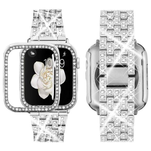 SUPOIX Compatible with Apple Watch Band 38mm + Case, Women Jewelry Bling Diamond Rhinestone Replacement Metal Strap &Soft TPU Protector Case for iWatch Series 3/2/1(Silver
