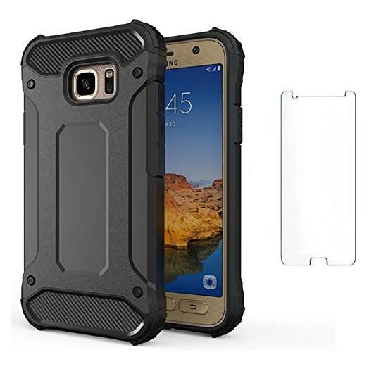Asuwish Phone Case for Samsung Galaxy S7 Edge with Tempered Glass Screen Protector Cover and Cell Accessories Dual Layer Slim Glaxay S7edge Gaxaly S 7 Plus Galaxies GS7 7s 7edge Women Men Black