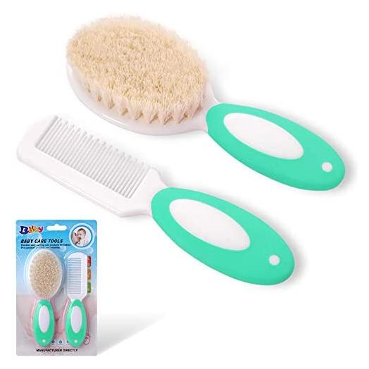 Baby Hair Brush for Newborns & Toddlers | Natural Soft Goat Bristles | Ideal for Cradle Cap | Perfect Baby Registry Gift (Green)