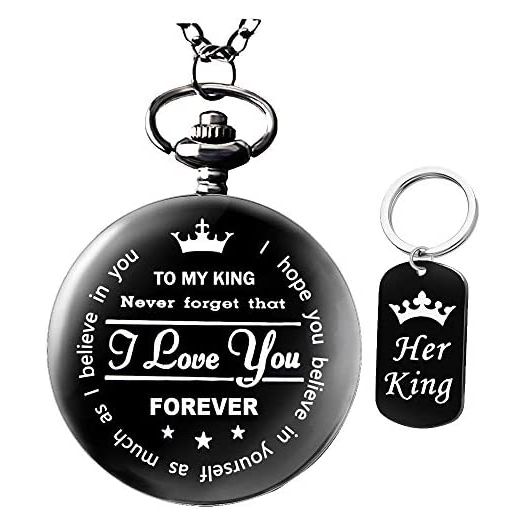 to My-King-Pocket-Watch-Gifts for Boyfriend Best Gifts for Him Gifts from Girlfriend,Valentine's Day Gifts for Men,Engraved Pocket Watch with Box for Men