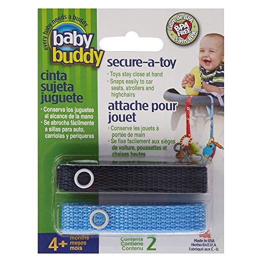 Baby Buddy Secure-A-Toy, Safety Strap Secures Toys, Teether, or Pacifiers to Strollers, Highchairs, Car Seats—Adjustable Length to Keep Toys Sanitary Clean Blue-Navy 2 Count