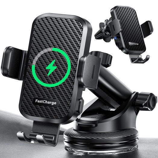 CHGeek Wireless Car Charger with Phone Holder Mount, 15W Fast Charging Auto Clamping Phone Holders for You Car Windshield Dashboard Air Vent Accessories for iPhone, Samsung Galaxy, Google, etc