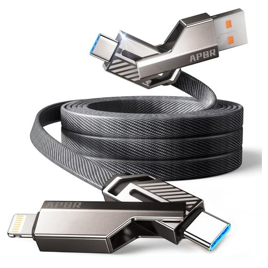 USB Cable, 4 in 1 Charging Cable 60W Fast Charging & Data Transfer (3.3 ft), Zinc Alloy Nylon House, Flat Braided Multi Charging Cable for iPhone/Samsung/ipad