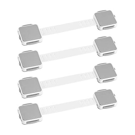 Child Safety Strap Locks (4 Pack) for Fridge, Drawers, Oven, Cabinets, Toilet, Dishwasher, Double Lock Structure, 3M Adhesive No Drilling-SANBRAGE Baby