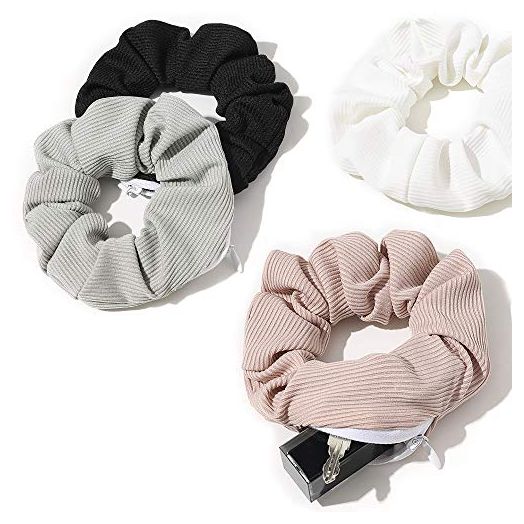 Pocket Scrunchies Hair Ties with Hidden Zipper Stash Scrunchy Ponytail Holder