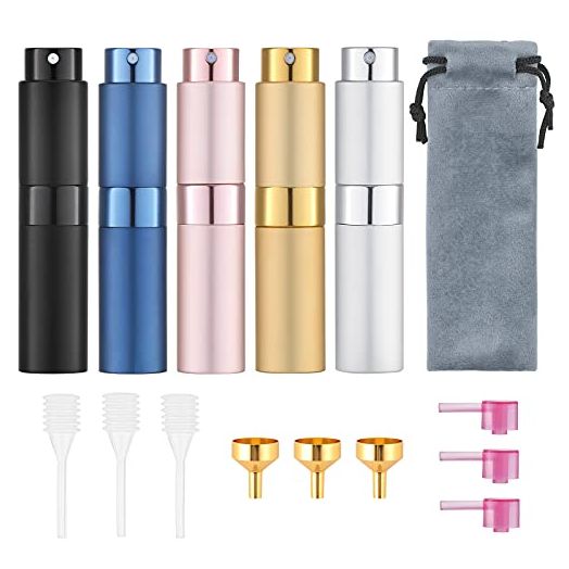 Tekson 5PCS 8ml Travel Perfume Atomizer Refillable, Mini Cologne Spray Bottle Empty, Small Aftershave Sprayer for Liquid Dispenser (Five Colors)
