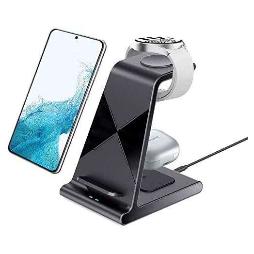 3 in 1 Charging Station for Samsung Wireless Charger Compatible with Samsung Galaxy S22+ S22 S21 S20 Note 20 Z Fold 4 Z Flip 4, for Samsung Galaxy Watch 5 4 Active 2, Galaxy Buds Buds 2 Pro/Pro