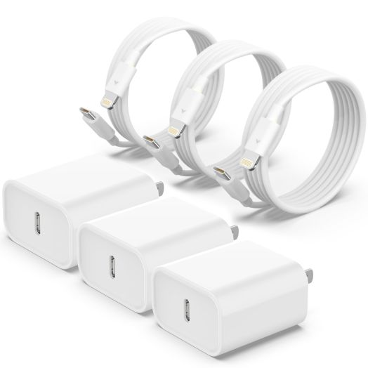 USB C Fast Charger, 3 Pack 20W USB-C Power Adapter with 3 Pack 6FT Type C to Lightning Cable for iPhone 14/13 Pro/13/12/12 Mini/12 Pro Max/11 Pro