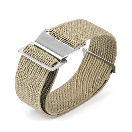 JBRUN French Troops Parachute Style Watch Band - Elastic Fabric Nylon Waterproof Military Replacement Watch Strap - Choice of Colors - 18mm 20mm 22mm (20mm, Khaki)