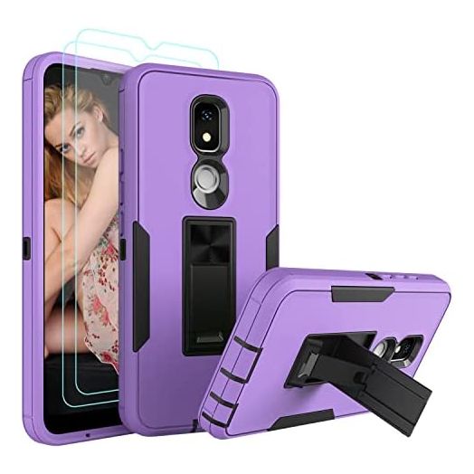 Compatible with Cricket Icon 3 Case (3rd Version), At&t Motivate 2 (2nd) Case, Cricket Splendor Case with 2 Pack Screen Protector,Built Kickstand, Heavy Duty Protective for Icon 3 Phone Case Purple