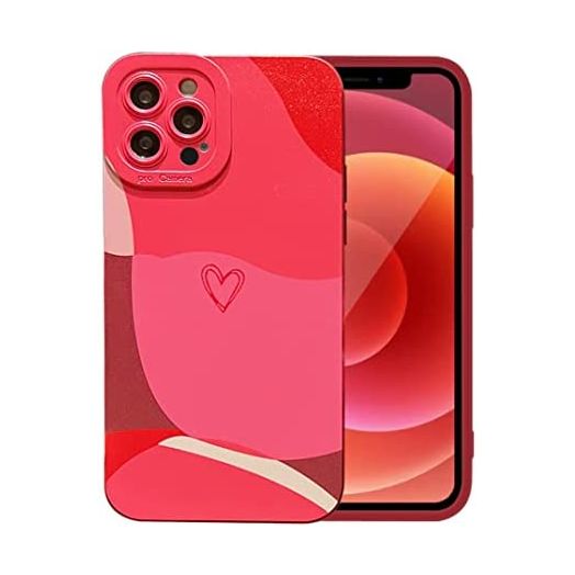 ZSYTZL Compatible with iPhone 12 Pro Case for Women Girls,with Soft Silicone Heart Full Camera Lens Protective,Multi-Colored Painting Art Patterns Soft Phone Case(Red Wine)