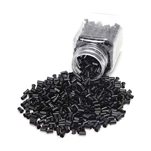 Vlasy 3.4mm Microlink Beads Non-Silicone Copper Tubes Beads Locks Micro Link Ring Tube (1000Pcs, Black)