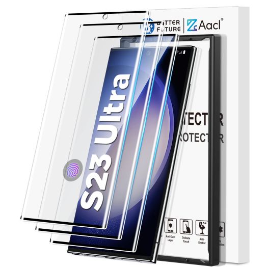 AACL 3D Curved Tempered Glass for Samsung Galaxy S23 Ultra Screen Protector, 9H Glass for S23 Ultra 5G, Scratch Proof, Easy Installation Frame, Bubble Free, Case Friendly [3 Pack]