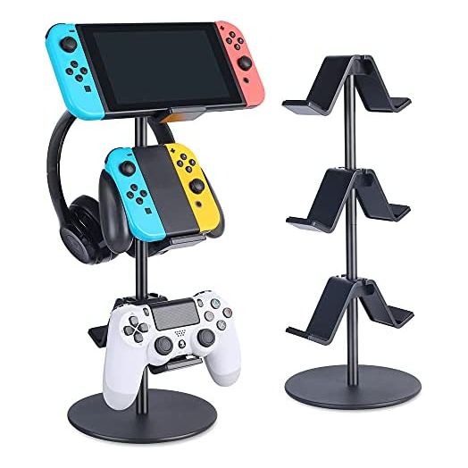 Controller Stand 3 Tier,Headphone Holder,KELJUN Multi Adjustable Game Controller Headset Hanger for All Universal Gaming PC Accessories, Xbox PS4 PS5 Nintendo Switch(Smart Black)