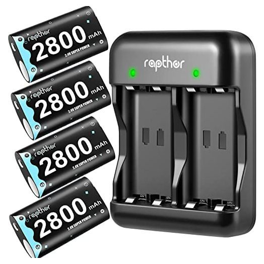 2800mAh Rechargeable Controller Battery Pack for Xbox One/Xbox Series X/Xbox One S/Xbox One X/Xbox One Elite, Rapthor 4 x 2800 mAh High Power NI-MH Batteries Kit with Charger (4 Batteries+Charger)