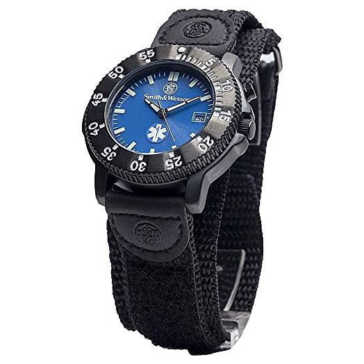 Smith & Wesson EMT Tactical Men's Watch, Black Nylon Strap Band, Water Resistant, Date Display, Scratch Resistant Glass, Precision Quartz Movement, Military, EMS and Outdoor, 40mm, Christmas Gift