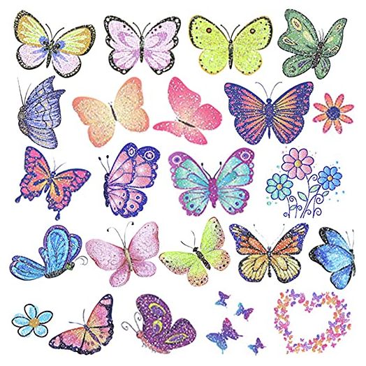 Ooopsiun Glitter Butterfly Temporary Tattoos for Girls -12 Sheets Butterfly Party Favors Decorations for Kids Women