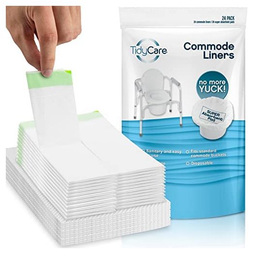 TidyCare Commode Liners for Bedside Toilet + 24 Absorbent Pads (Pack of 24)