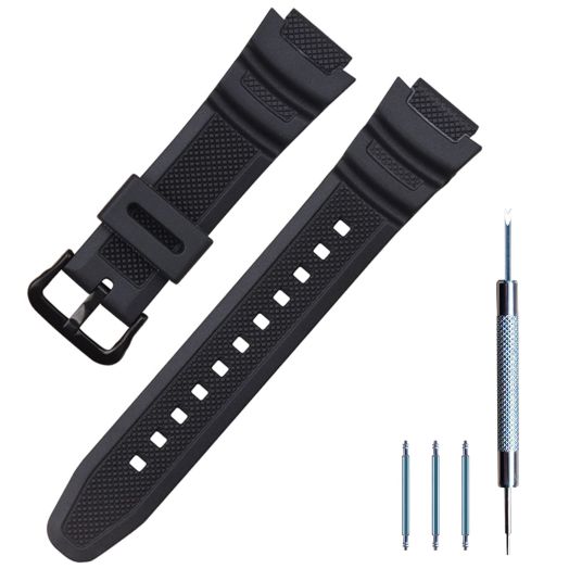Lijinlan Men's Resin Replacement Watch Band for Casio AE-1000W AE-1200 AE-1300 AEQ-110W AQ-S800W MRW-200H SGW-300H SGW-400H W-216H W-218H W-735H Waterproof Watch Strap (Black)