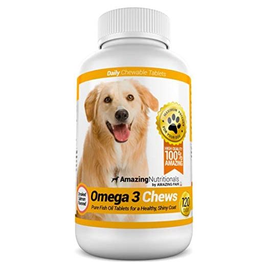 Amazing Omega 3 for Dogs - Dog Fish Oil Pet Antioxidant for Shiny Coat, Joint and Brain Health - 120 Bacon Flavor Chews