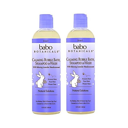 Babo Botanicals Natural Lavender Meadowsweet 3 in 1 Baby Bubble Bath Shampoo Wash - Sulfate Free, 15 Ounce - 2 PACK