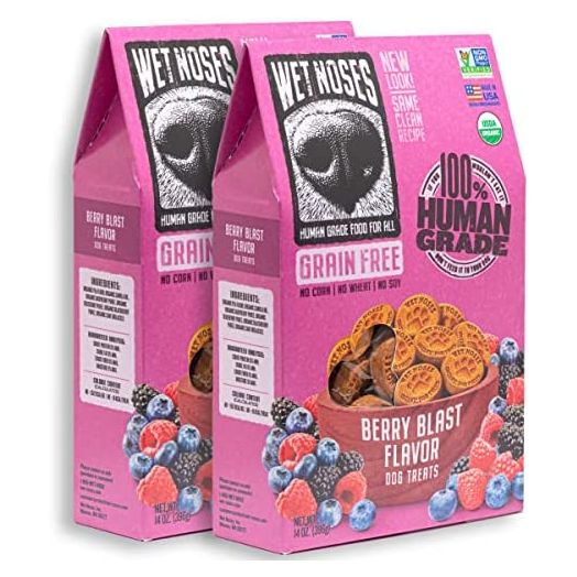 Wet Noses Organic Crunchy Dog Treats – for All Pet Sizes, Breeds – All-Natural Puppy Treat, Senior Dog Snack – 100% Human-Grade – Delicious Chews for Dogs – Grain-Free Berry Blast, 14 Oz (2-Pack)