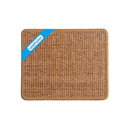 LSAIFATER Cat Scratching Mat, Natural Sisal Mat, Cat Scratch Furniture Protector, Horizontal Cat Floor Scratching Pad Rug, Protect Carpets and Sofas (11.8x14.9 inch, Brown)