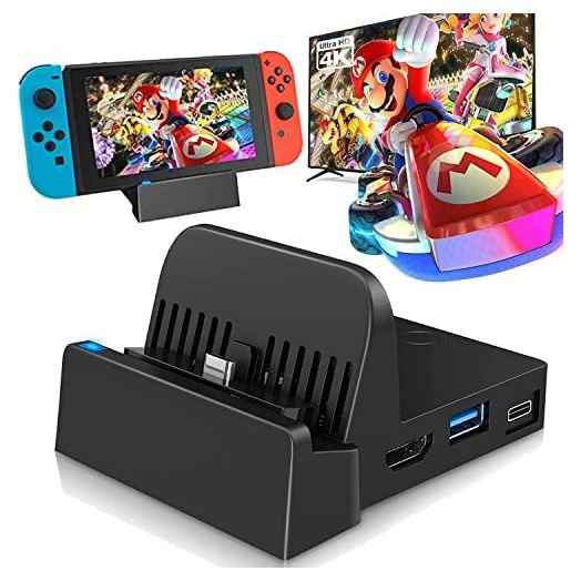 Switch TV Docking Station for Nintendo, Portable Charging Stand Compact Switch to 4K HDMI Adapter,with Extra USB 3.0 Port, Switch Docking Station for tv