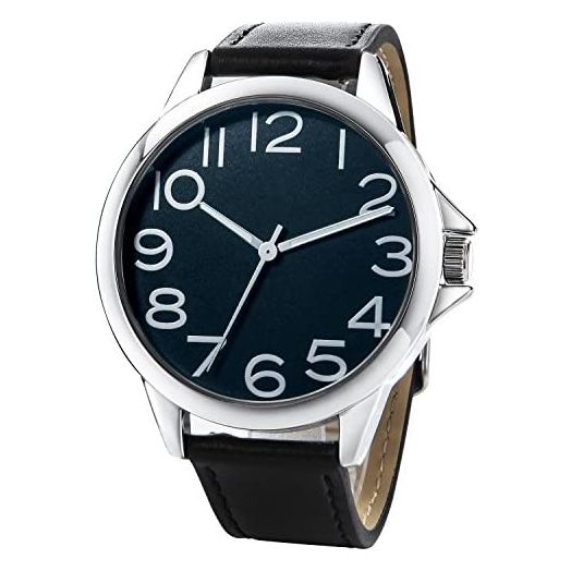 NUOVO Men Watches Mens Classic Quartz Watch with Leather Strap Wrist Watch for Men Dress Fashion Simple Watches Large Face Watch Big Numbers Display Easy to Read