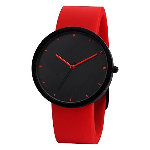 NUOVO Men Watch Red Watch for Men Silicone Watch Black Face Watch Sports Watch Casual Watch Waterproof Watch