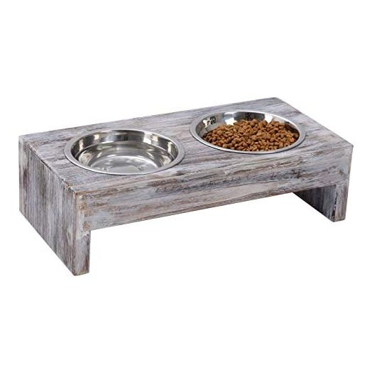 Halcent Raised Dog Cat Bowls Elevated Pet Feeder Bowls, Wood Dog Cat Food Bowls Stand Feeder for Pets Cats Small Dogs Puppy