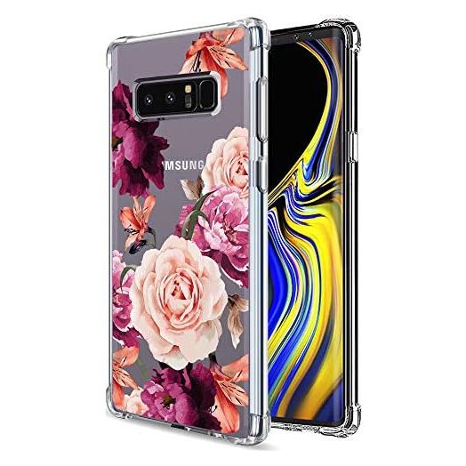 Galaxy Note 8 Case for Women Clear with Cute Flowers Design Shockproof Protective Case for Samsung Galaxy Note 8 Floral Cell Phone Back Cover Girls Flexible Slim Fit Rubber Cases