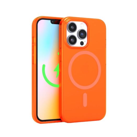 FELONY CASE - Neon Orange Crystal Clear Phone Case for iPhone 15 Pro, Compatible with MagSafe - 360° Shockproof Protective Cases Designed for Apple iPhone 15 Pro