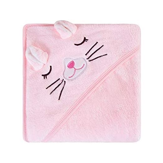 Catteyonce Coral Fleece Hooded Baby Bath Towel-Ultra Soft, Absorbent and Hypoallergenic-Baby Bath Towels for Newborn Boy and Girl(Pink Cat, 31.5" x 31.5")