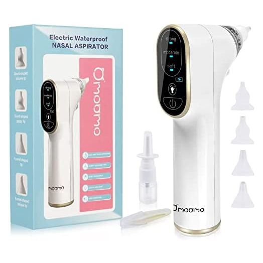 Omoomo Baby Nasal Aspirator, Electric Nose Sucker for Newborns, Infants & Toddler, USB Charging Portable Nose Cleaner with 3 Adjustable Suction Levels and 4 Silicone Tips for Baby Boy Girl Gifts