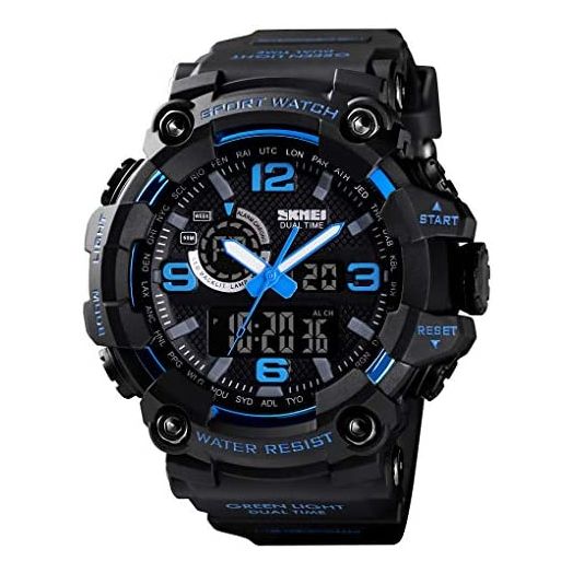 Men Digital Sports Watch Dual Time Display LED Military Wrist Watch, Shockproof Large Dial Men Wristwatches Outdoor Waterproof Alarm Watches