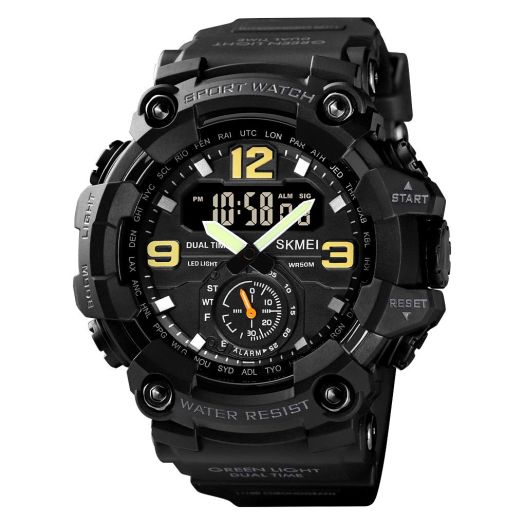 Bveufnd Men Digital Sports Watch Dual Time Display LED Military Wrist Watch, Shockproof Large Dial Men Wristwatches Outdoor Waterproof Alarm Watches (Black)