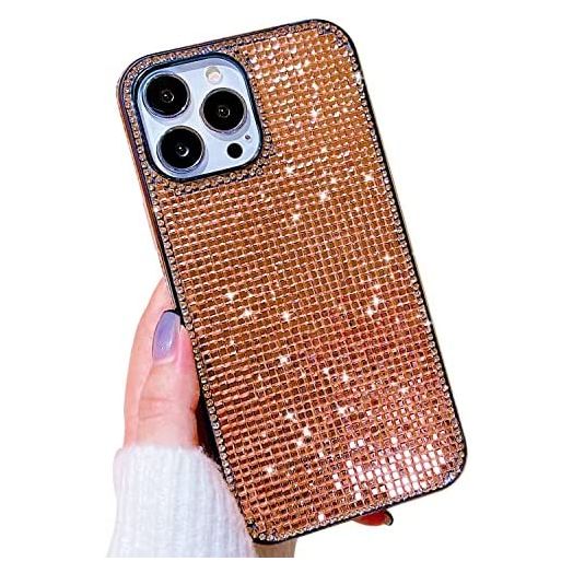 LINYUNE for iPhone 13 Pro Max Glitter Case with Small Square Bling Sparkle Diamond, Shiny Crystal Rhinestone TPU Bumper pro maxtective Cover for iPhone 13 pro max, 6.7 inch Square Rose Gold
