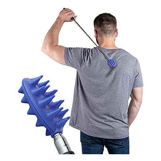 Extendable Cactus Back Scratcher, ABS Plastic, Relieves Itching on Back, Neck, Head, Beard, and Body, 16 Spikes per Side, 8.5 Inches Compact to 24.5 Inches Extended (Blue)
