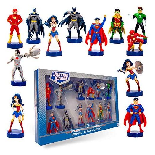 Justice League Toppers, 12-Pack – DC Toys, Stampers, Action Figures – Batman, Wonder Woman, Superman, Robin, The Flash, and More by PMI, 2.4 in, Ages 3+