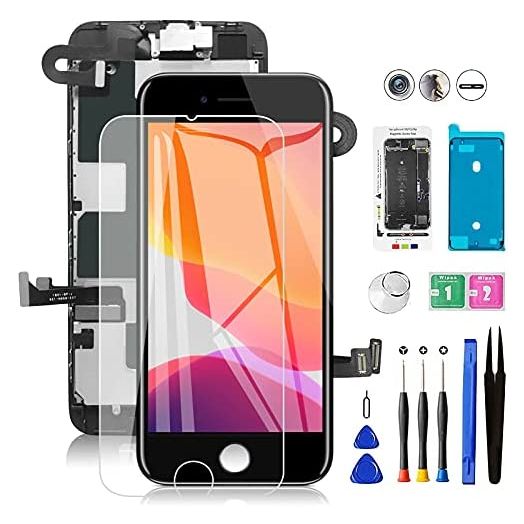 for iPhone 8 Screen Replacement Black Full Assembly 4.7" 3D Touch LCD Display Screen Digitizer for A1863, A1905, A1906 with Front Camera+Earpiece+Sensors+Waterproof Seal+Repair Tools+Screen Protector
