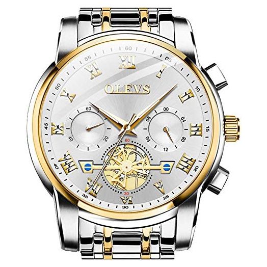 OLEVS Classic Big Face Wrist Watches,Men Business Watches Dress Watch with Day,Green/Black/White/Blue Face,Flywheel Multifunction Luminous Men Stainless Steel Wristwatch