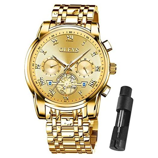 OLEVS Mens Watches Waterproof Stainless Steel Adjustable Bracelet Watch Chronograph Big Face Analog Watch Fashion Business Classic Wristwatch Casual Roman Watches Gold Blue Black White Face/Dial