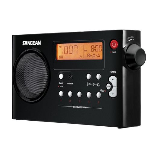 Sangean PR-D7BK AM/FM Digital Rechargeable Compact Portable Clock Radio