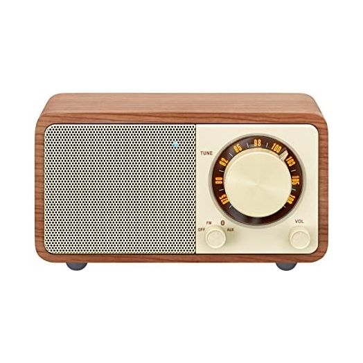 Sangean WR-7WL Wood Cabinet Mini Bluetooth Speaker with FM Tuner and Aux-in Walnut/Wood