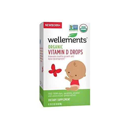 Wellements Organic Vitamin D Drops, 0.15 Fl Oz, Liquid Vitamin D3 Supplement for Infant, Baby & Toddler, 1 Drop a Day, No Artificial Colors or Unnecessary Preservatives.
