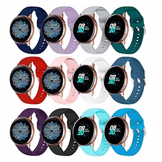EnoYoo 12 Color Bands Compatible with Samsung Galaxy Watch 4 Galaxy Watch Active 2 40mm 44mm Galaxy Watch 4 Classic Galaxy Watch 5 Watch 5 Pro Watch 3 41mm, 20mm Soft Silicone Sport Strap for