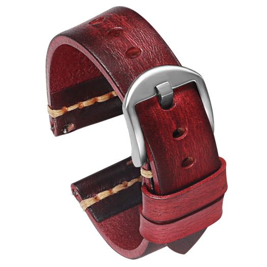 PBCODE Quick Release Leather Watch Bands for Men Handmade Vegetable Tanned Calfskin Vintage Leather Watch Straps 24mm Dark Brown