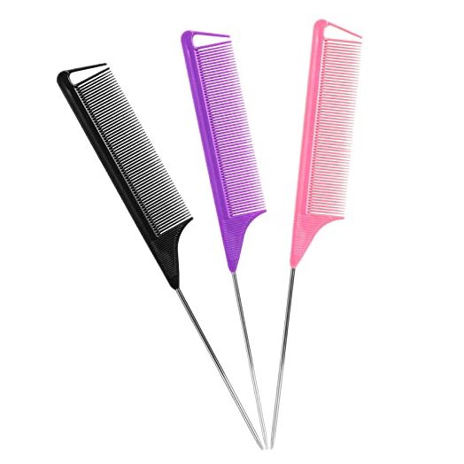 Rat Tail Combs Parting Comb: 3Pcs Rat Tail Comb Set, Long Steel Pin Rat Tail Teasing Comb, Hair Combs